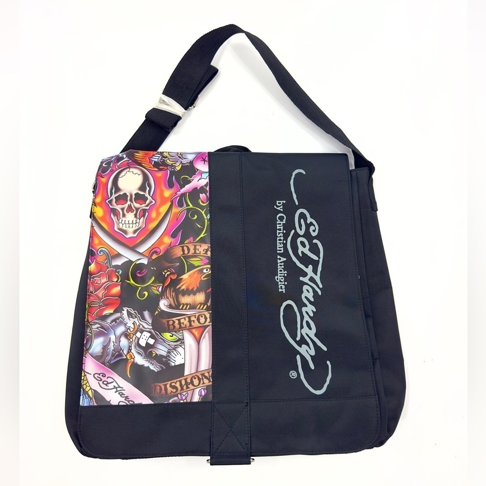 Ed Hardy Messenger Bag Skull Tattoo Graphic Y2K Christian Audigier Goth Punk NEW
